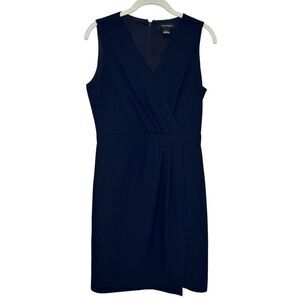 Club Monaco Dress Womens 6 Navy Blue V-Neck Wrap Sheath Lined Zip Back Office